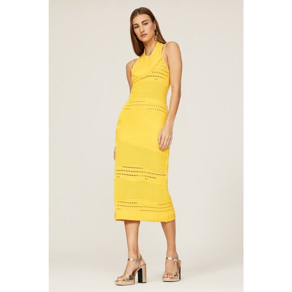 ESTEBAN CORTAZAR x RTR Yellow Knit Sweater Sleeveless Crochet Midi Dress Size XS - Picture 1 of 14